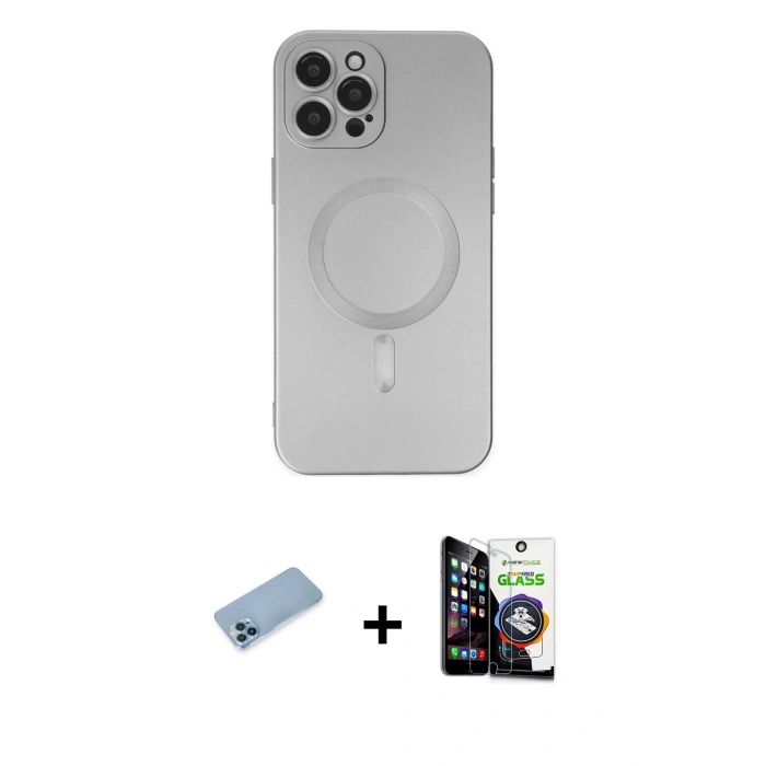 MARSİLYAN™- iPhone 12 Pro Max Kılıf Akış Minimal Özel Seri - Şeffaf Temperli Cam Ekran Koruyucu + Shine Kamera Lens Koruma Cam - MI
