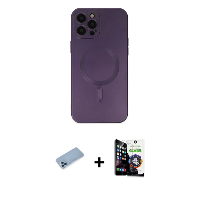 MARSİLYAN™- iPhone 12 Pro Max Kılıf Akış Minimal Özel Seri - Şeffaf Temperli Cam Ekran Koruyucu + Shine Kamera Lens Koruma Cam - MI
