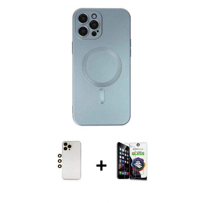 MARSİLYAN™- iPhone 12 Pro Max Kılıf Akış Minimal Özel Seri - Şeffaf Temperli Cam Ekran Koruyucu + Shine Kamera Lens - GD