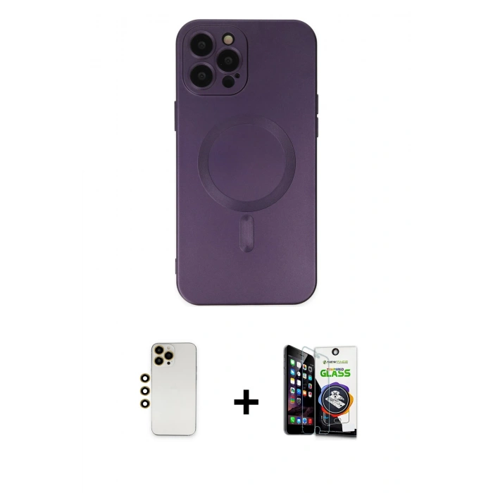 MARSİLYAN™- iPhone 12 Pro Max Kılıf Akış Minimal Özel Seri - Şeffaf Temperli Cam Ekran Koruyucu + Shine Kamera Lens - GD