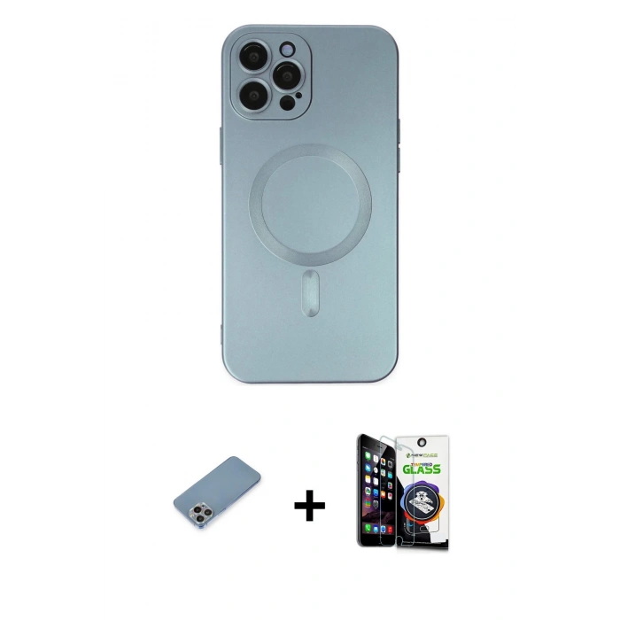 MARSİLYAN™- iPhone 12 Pro Max Kılıf Akış Minimal Özel Seri - Şeffaf Temperli Cam Ekran Koruyucu + Shine Kamera Lens Koruma Cam - GI