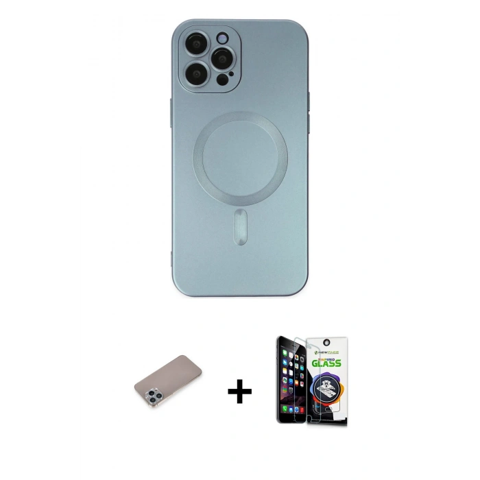 MARSİLYAN™- iPhone 12 Pro Max Kılıf Akış Minimal Özel Seri - Şeffaf Temperli Cam Ekran Koruyucu + Shine Kamera Lens Koruma Cam - SABE