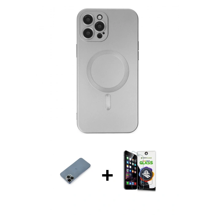 MARSİLYAN™- iPhone 12 Pro Max Kılıf Akış Minimal Özel Seri - Şeffaf Temperli Cam Ekran Koruyucu + Shine Kamera Lens Koruma Cam - SH
