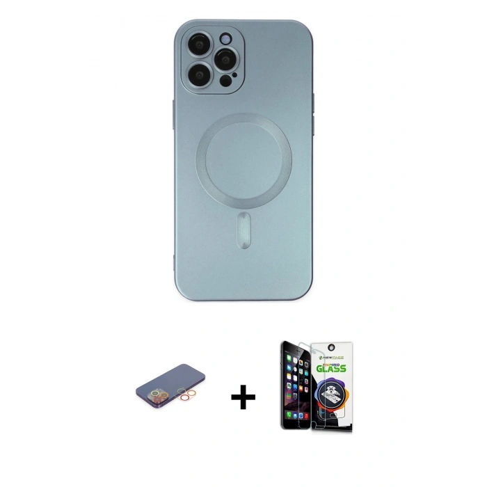MARSİLYAN™- iPhone 12 Pro Max Kılıf Akış Minimal Özel Seri - Şeffaf Temperli Cam Ekran Koruyucu + Turuncu Renkli Kamera Lens Koruma Cam