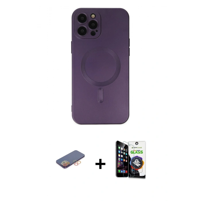 MARSİLYAN™- iPhone 12 Pro Max Kılıf Akış Minimal Özel Seri - Şeffaf Temperli Cam Ekran Koruyucu + Turuncu Renkli Kamera Lens Koruma Cam