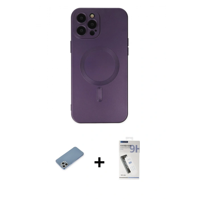MARSİLYAN™- iPhone 12 Pro Max Kılıf Akış Minimal Özel Seri - Şeffaf Uv Polymer Nano Ekran Koruyucu + Shine Kamera Lens Koruma Cam - GS