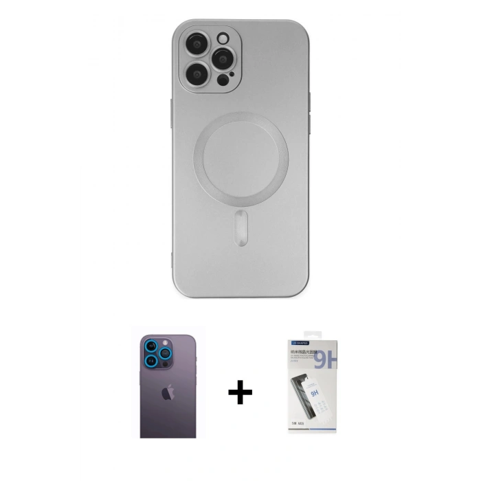 MARSİLYAN™- iPhone 12 Pro Max Kılıf Akış Minimal Özel Seri - Şeffaf Uv Polymer Nano Ekran Koruyucu + Neon Fosforlu Kamera Lens - MI