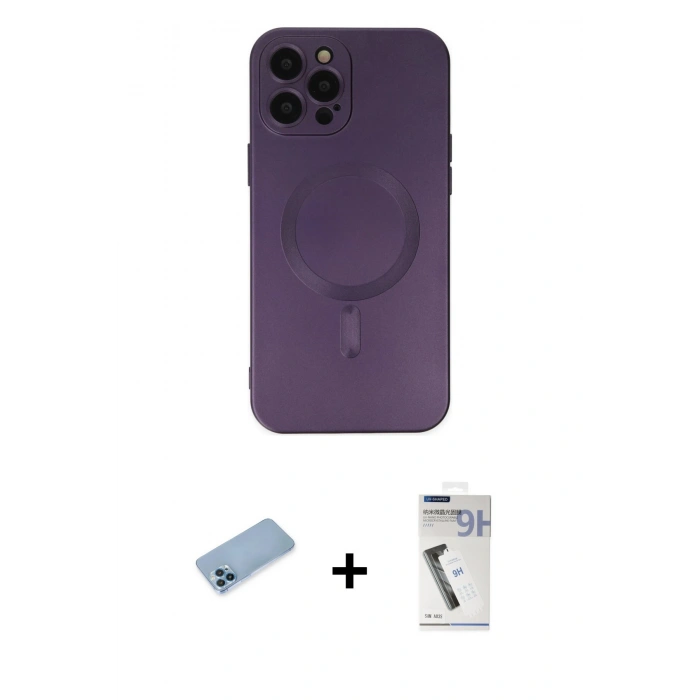 MARSİLYAN™- iPhone 12 Pro Max Kılıf Akış Minimal Özel Seri - Şeffaf Uv Polymer Nano Ekran Koruyucu + Shine Kamera Lens Koruma Cam - MI