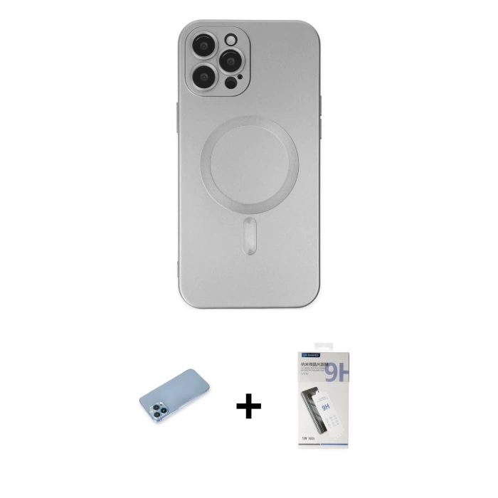 MARSİLYAN™- iPhone 12 Pro Max Kılıf Akış Minimal Özel Seri - Şeffaf Uv Polymer Nano Ekran Koruyucu + Shine Kamera Lens Koruma Cam - MI
