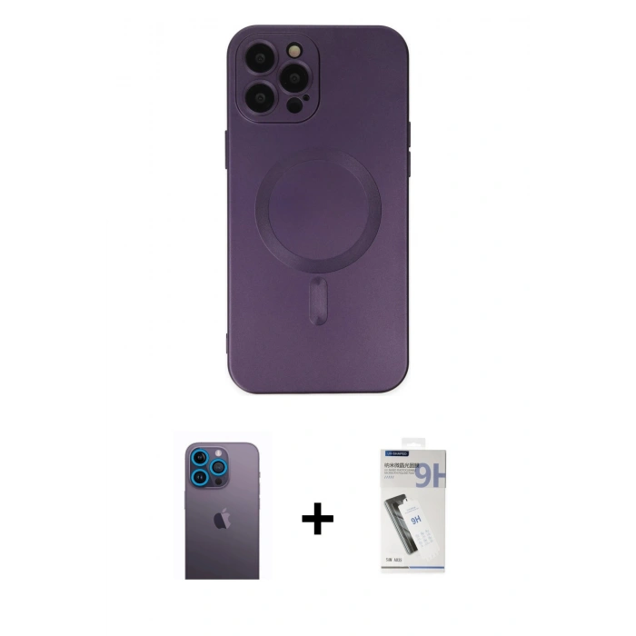 MARSİLYAN™- iPhone 12 Pro Max Kılıf Akış Minimal Özel Seri - Şeffaf Uv Polymer Nano Ekran Koruyucu + Neon Fosforlu Kamera Lens - MI