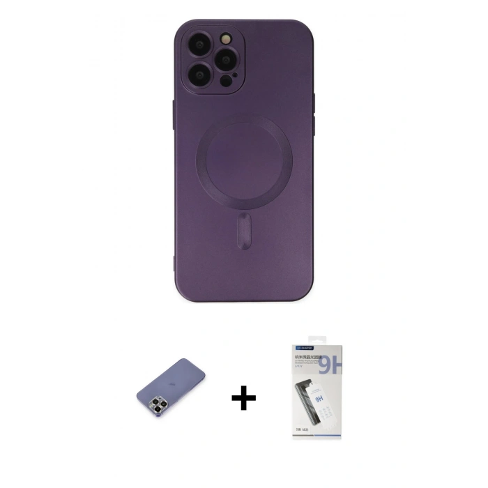 MARSİLYAN™- iPhone 12 Pro Max Kılıf Akış Minimal Özel Seri - Şeffaf Uv Polymer Nano Ekran Koruyucu + Metal Kamera Lens Koruma Cam - GD