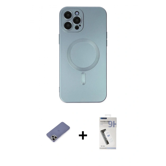 MARSİLYAN™- iPhone 12 Pro Max Kılıf Akış Minimal Özel Seri - Şeffaf Uv Polymer Nano Ekran Koruyucu + Metal Kamera Lens Koruma Cam - GD