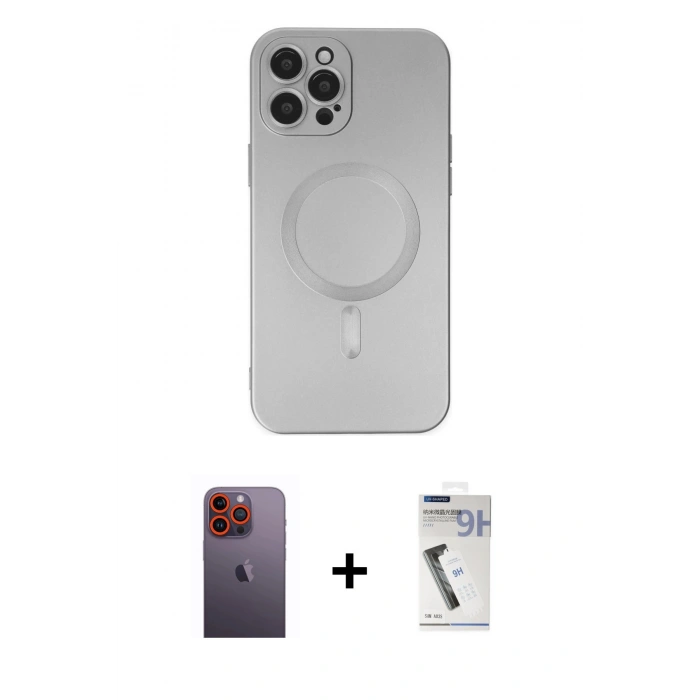 MARSİLYAN™- iPhone 12 Pro Max Kılıf Akış Minimal Özel Seri - Şeffaf Uv Polymer Nano Ekran Koruyucu + Neon Fosforlu Kamera Lens - TU