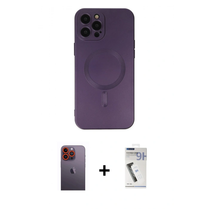 MARSİLYAN™- iPhone 12 Pro Max Kılıf Akış Minimal Özel Seri - Şeffaf Uv Polymer Nano Ekran Koruyucu + Neon Fosforlu Kamera Lens - TU