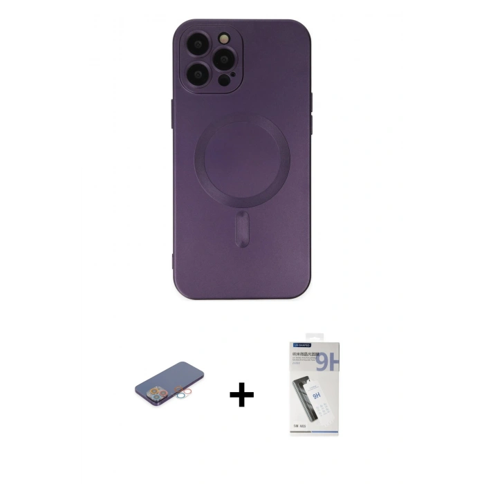 MARSİLYAN™- iPhone 12 Pro Max Kılıf Akış Minimal Özel Seri - Şeffaf Uv Polymer Nano Ekran Koruyucu + Renkli Kamera Lens Koruma Cam - PE