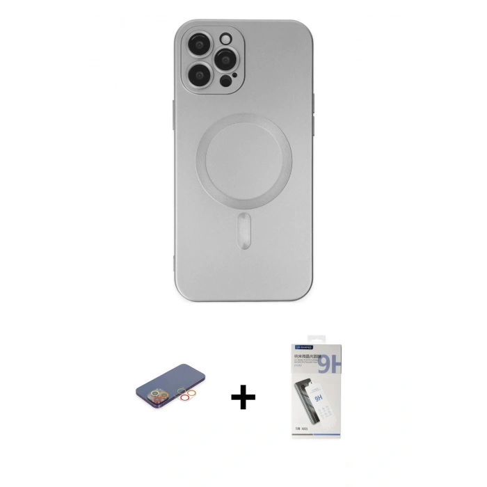 MARSİLYAN™- iPhone 12 Pro Max Kılıf Akış Minimal Özel Seri - Şeffaf Uv Polymer Nano Ekran Koruyucu + Renkli Kamera Lens Koruma Cam - TU