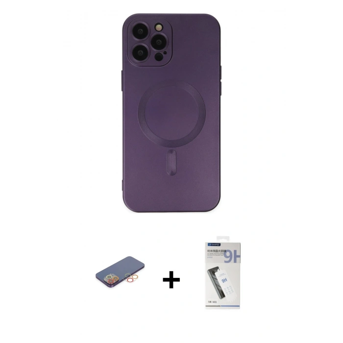 MARSİLYAN™- iPhone 12 Pro Max Kılıf Akış Minimal Özel Seri - Şeffaf Uv Polymer Nano Ekran Koruyucu + Renkli Kamera Lens Koruma Cam - TU
