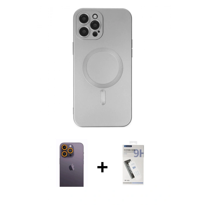 MARSİLYAN™- iPhone 12 Pro Max Kılıf Akış Minimal Özel Seri - Şeffaf Uv Polymer Nano Ekran Koruyucu + Neon Fosforlu Kamera Lens - SI