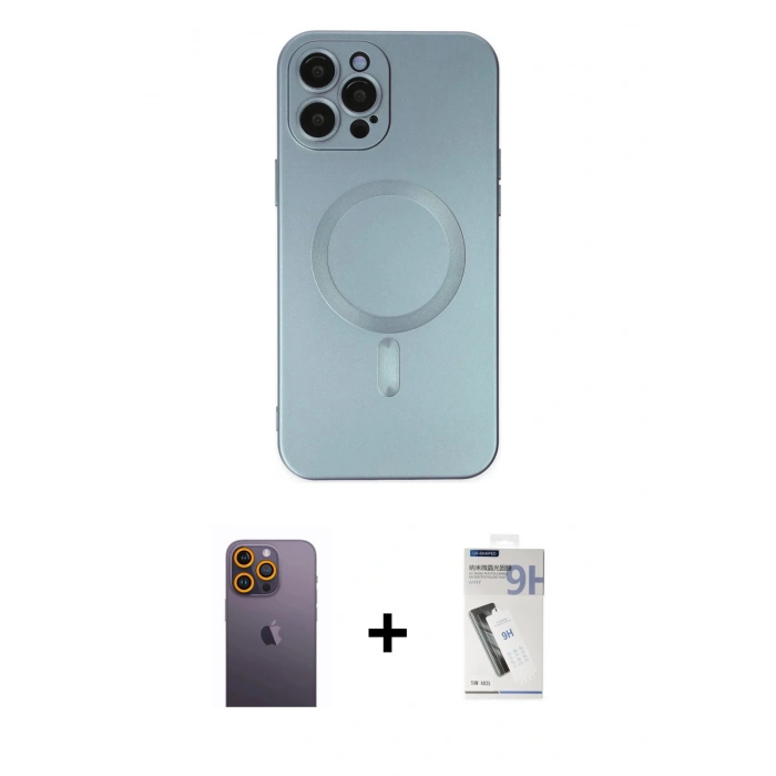 MARSİLYAN™- iPhone 12 Pro Max Kılıf Akış Minimal Özel Seri - Şeffaf Uv Polymer Nano Ekran Koruyucu + Neon Fosforlu Kamera Lens - SI