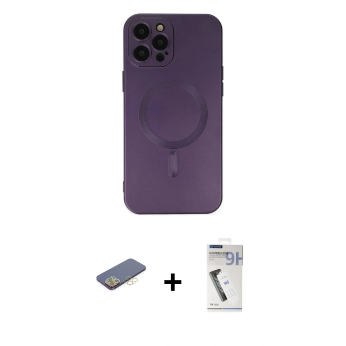 MARSİLYAN™- iPhone 12 Pro Max Kılıf Akış Minimal Özel Seri - Şeffaf Uv Polymer Nano Ekran Koruyucu + Renkli Kamera Lens Koruma Cam - SI