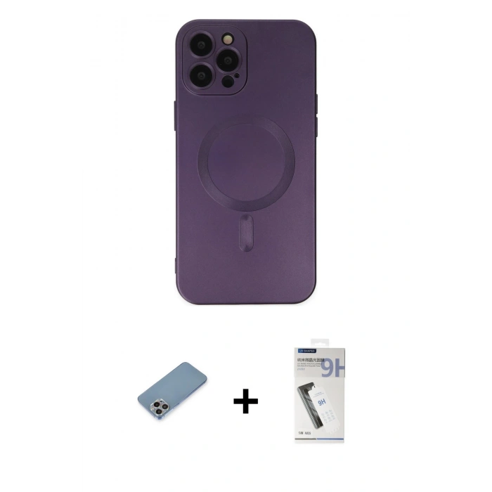 MARSİLYAN™- iPhone 12 Pro Max Kılıf Akış Minimal Özel Seri - Şeffaf Uv Polymer Nano Ekran Koruyucu + Shine Kamera Lens Koruma Cam - GI