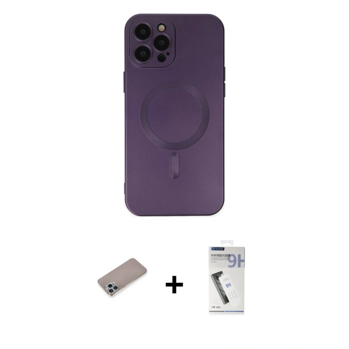 MARSİLYAN™- iPhone 12 Pro Max Kılıf Akış Minimal Özel Seri - Şeffaf Uv Polymer Nano Ekran Koruyucu + Sierra Blue Shine Kamera Lens Koruma Cam
