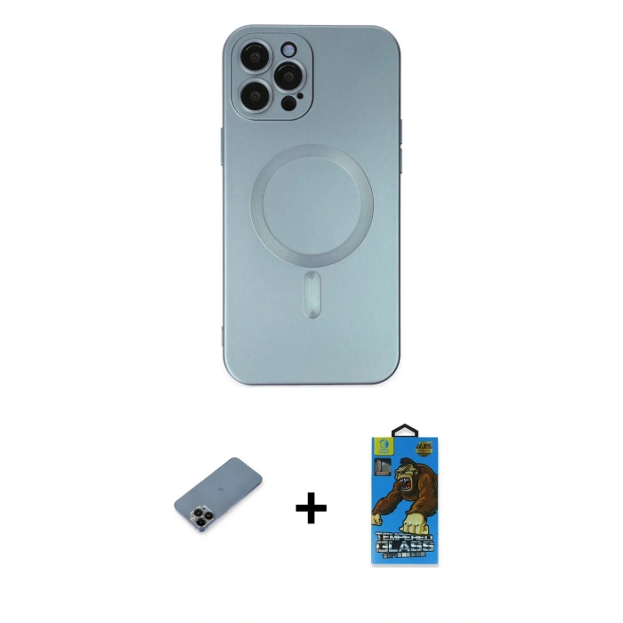 MARSİLYAN™- iPhone 12 Pro Max Kılıf Akış Minimal Özel Seri - Siyah 18D Cam Ekran Koruyucu + Shine Kamera Lens Koruma Cam - SH