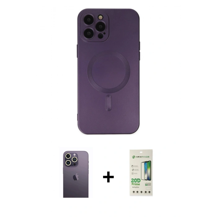 MARSİLYAN™- iPhone 12 Pro Max Kılıf Akış Minimal Özel Seri - Siyah 20D Premium Cam Ekran Koruyucu + Neon Fosforlu Kamera Lens - BZ