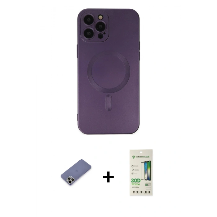 MARSİLYAN™- iPhone 12 Pro Max Kılıf Akış Minimal Özel Seri - Siyah 20D Premium Cam Ekran Koruyucu + Metal Kamera Lens Koruma Cam - GD