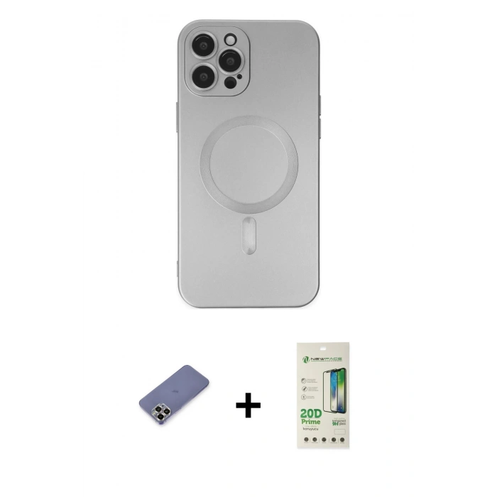 MARSİLYAN™- iPhone 12 Pro Max Kılıf Akış Minimal Özel Seri - Siyah 20D Premium Cam Ekran Koruyucu + Metal Kamera Lens Koruma Cam - GD