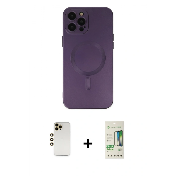 MARSİLYAN™- iPhone 12 Pro Max Kılıf Akış Minimal Özel Seri - Siyah 20D Premium Cam Ekran Koruyucu + Shine Kamera Lens - GD