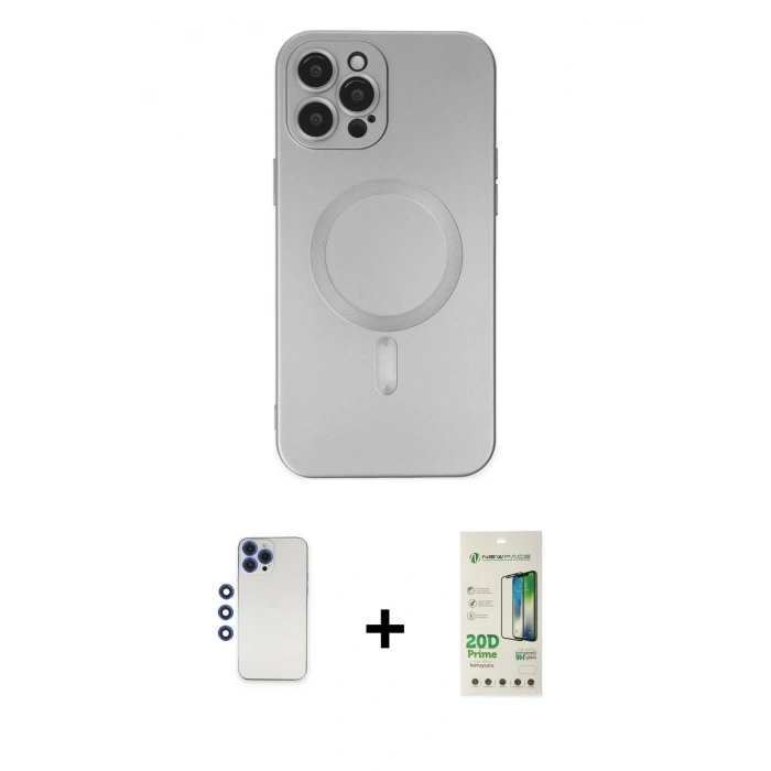 MARSİLYAN™- iPhone 12 Pro Max Kılıf Akış Minimal Özel Seri - Siyah 20D Premium Cam Ekran Koruyucu + Lacivert Shine Kamera Lens