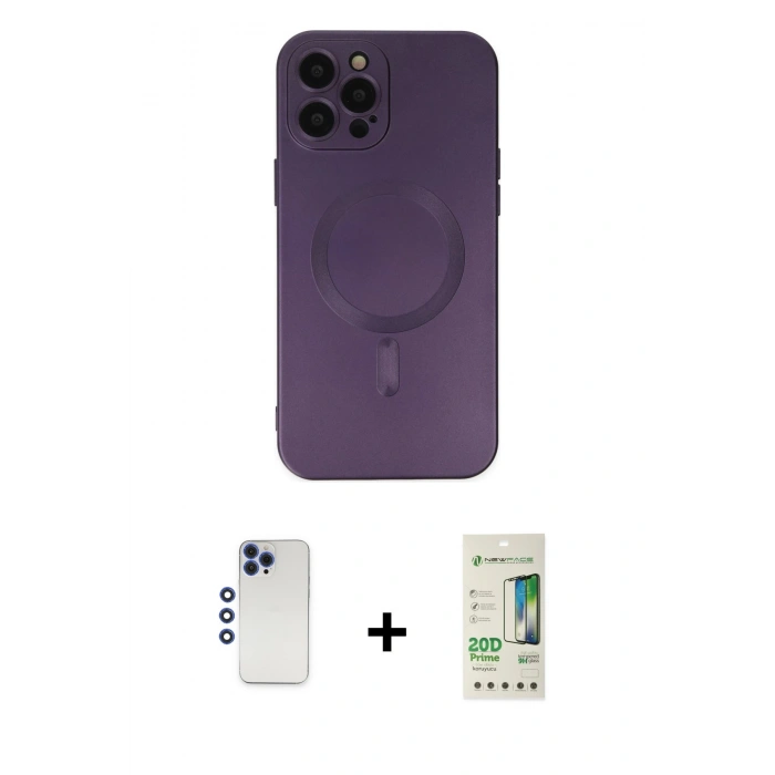 MARSİLYAN™- iPhone 12 Pro Max Kılıf Akış Minimal Özel Seri - Siyah 20D Premium Cam Ekran Koruyucu + Lacivert Shine Kamera Lens
