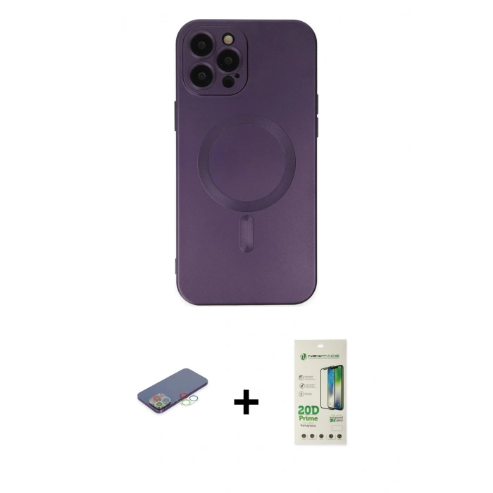MARSİLYAN™- iPhone 12 Pro Max Kılıf Akış Minimal Özel Seri - Siyah 20D Premium Cam Ekran Koruyucu + Renkli Kamera Lens Koruma Cam - MI