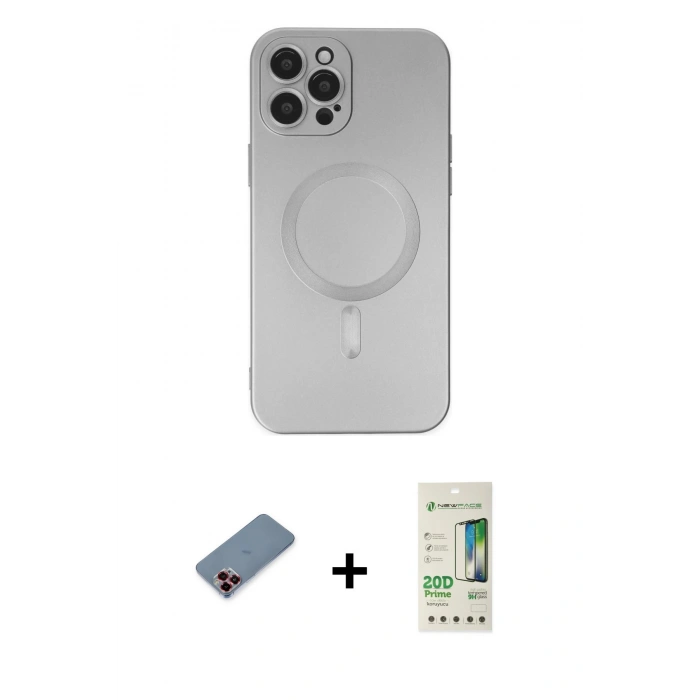MARSİLYAN™- iPhone 12 Pro Max Kılıf Akış Minimal Özel Seri - Siyah 20D Premium Cam Ekran Koruyucu + Metal Kamera Lens Koruma Cam - KI
