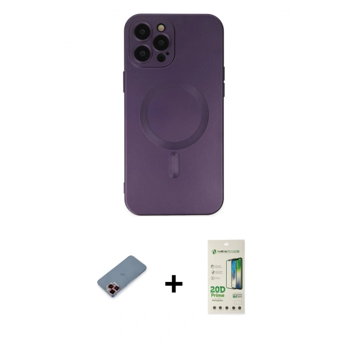 MARSİLYAN™- iPhone 12 Pro Max Kılıf Akış Minimal Özel Seri - Siyah 20D Premium Cam Ekran Koruyucu + Metal Kamera Lens Koruma Cam - KI