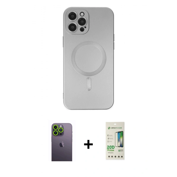 MARSİLYAN™- iPhone 12 Pro Max Kılıf Akış Minimal Özel Seri - Siyah 20D Premium Cam Ekran Koruyucu + Neon Fosforlu Kamera Lens - YL