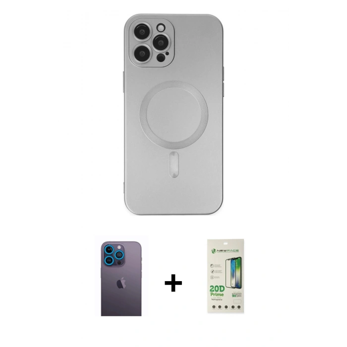 MARSİLYAN™- iPhone 12 Pro Max Kılıf Akış Minimal Özel Seri - Siyah 20D Premium Cam Ekran Koruyucu + Neon Fosforlu Kamera Lens - MI