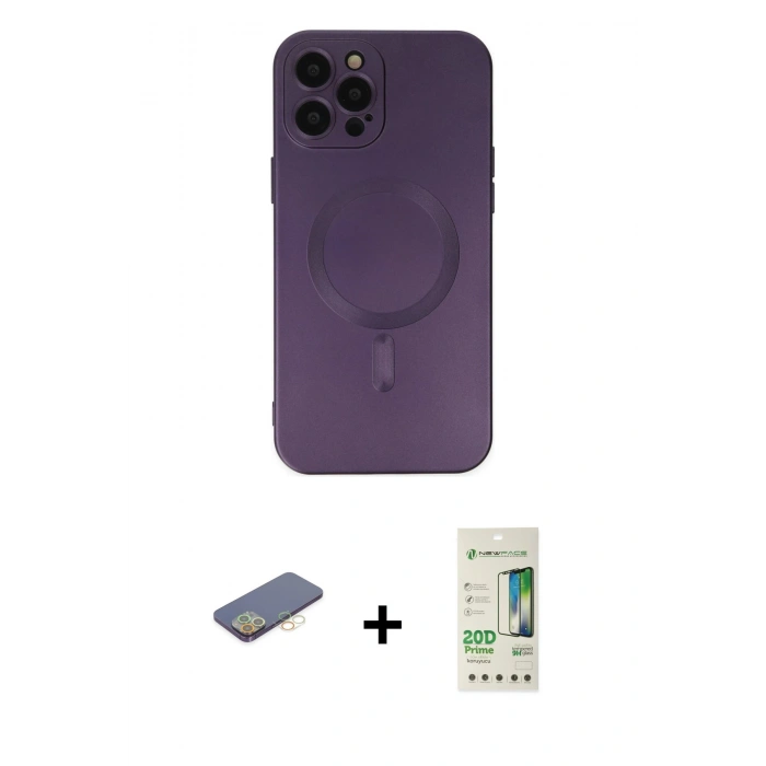 MARSİLYAN™- iPhone 12 Pro Max Kılıf Akış Minimal Özel Seri - Siyah 20D Premium Cam Ekran Koruyucu + Renkli Kamera Lens Koruma Cam - SI