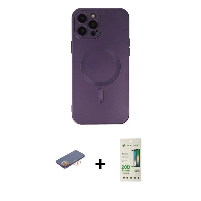 MARSİLYAN™- iPhone 12 Pro Max Kılıf Akış Minimal Özel Seri - Siyah 20D Premium Cam Ekran Koruyucu + Renkli Kamera Lens Koruma Cam - TU