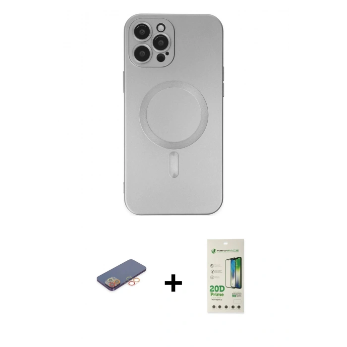 MARSİLYAN™- iPhone 12 Pro Max Kılıf Akış Minimal Özel Seri - Siyah 20D Premium Cam Ekran Koruyucu + Renkli Kamera Lens Koruma Cam - TU