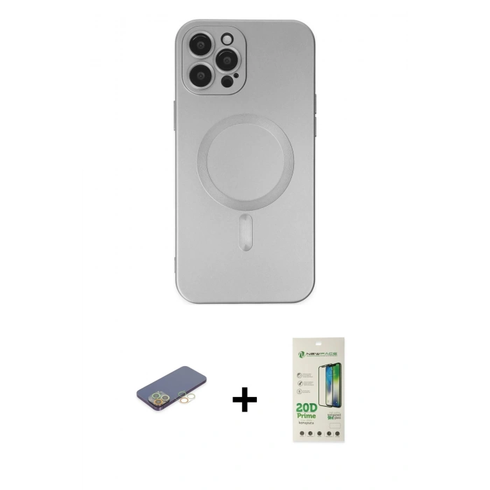 MARSİLYAN™- iPhone 12 Pro Max Kılıf Akış Minimal Özel Seri - Siyah 20D Premium Cam Ekran Koruyucu + Renkli Kamera Lens Koruma Cam - SI