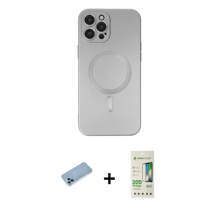 MARSİLYAN™- iPhone 12 Pro Max Kılıf Akış Minimal Özel Seri - Siyah 20D Premium Cam Ekran Koruyucu + Shine Kamera Lens Koruma Cam - MI