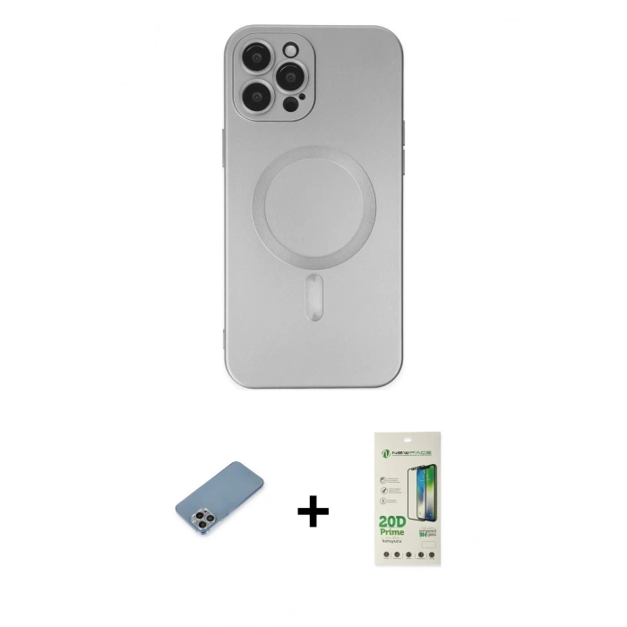 MARSİLYAN™- iPhone 12 Pro Max Kılıf Akış Minimal Özel Seri - Siyah 20D Premium Cam Ekran Koruyucu + Shine Kamera Lens Koruma Cam - GI