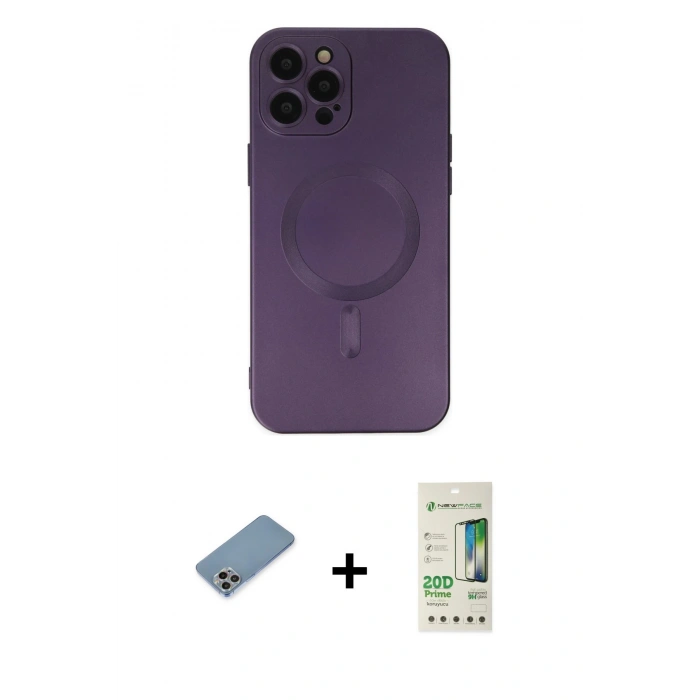 MARSİLYAN™- iPhone 12 Pro Max Kılıf Akış Minimal Özel Seri - Siyah 20D Premium Cam Ekran Koruyucu + Shine Kamera Lens Koruma Cam - GI