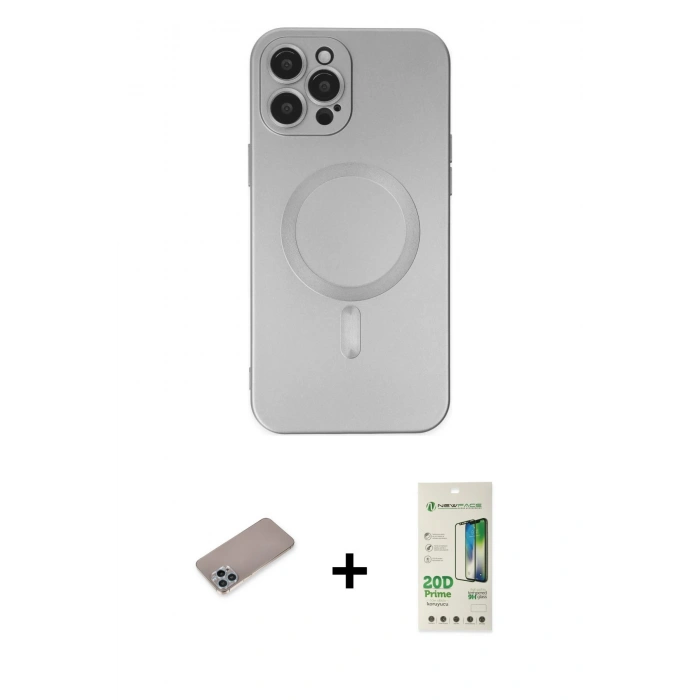 MARSİLYAN™- iPhone 12 Pro Max Kılıf Akış Minimal Özel Seri - Siyah 20D Premium Cam Ekran Koruyucu + Sierra Blue Shine Kamera Lens Koruma Cam