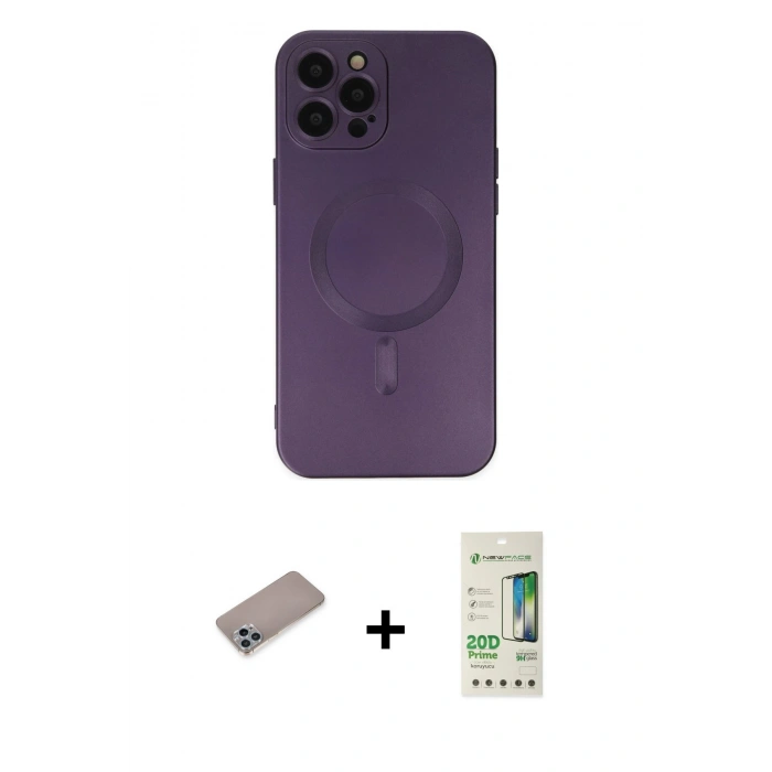 MARSİLYAN™- iPhone 12 Pro Max Kılıf Akış Minimal Özel Seri - Siyah 20D Premium Cam Ekran Koruyucu + Sierra Blue Shine Kamera Lens Koruma Cam