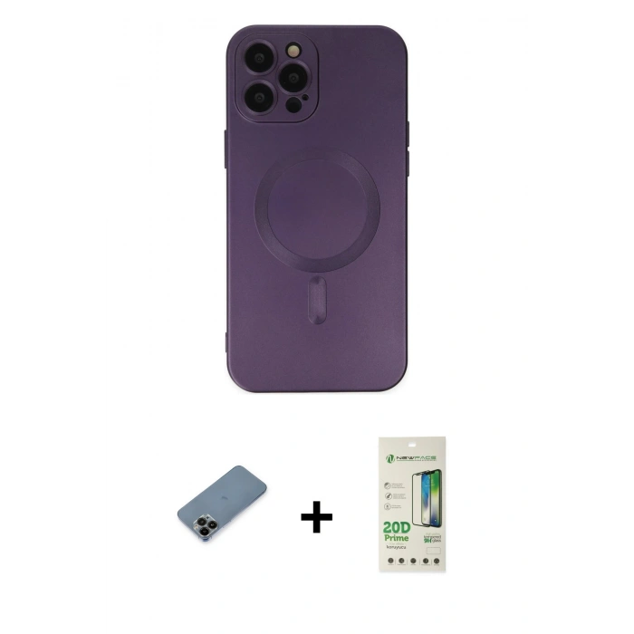 MARSİLYAN™- iPhone 12 Pro Max Kılıf Akış Minimal Özel Seri - Siyah 20D Premium Cam Ekran Koruyucu + Siyah Shine Kamera Lens Koruma Cam