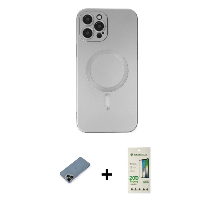 MARSİLYAN™- iPhone 12 Pro Max Kılıf Akış Minimal Özel Seri - Siyah 20D Premium Cam Ekran Koruyucu + Siyah Shine Kamera Lens Koruma Cam