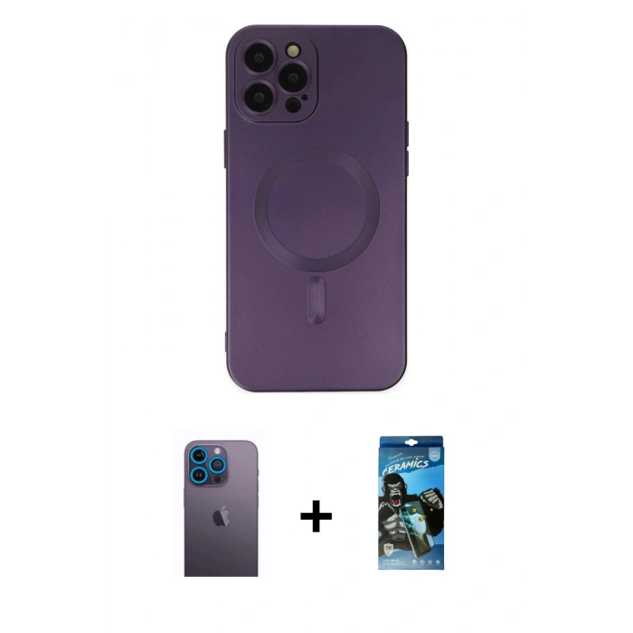 MARSİLYAN™- iPhone 12 Pro Max Kılıf Akış Minimal Özel Seri - Siyah 34D Izgaralı Cam + Neon Fosforlu Kamera Lens - MI
